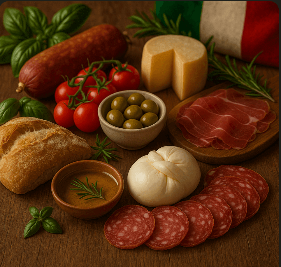 buonitalya: Italiaanse delicatessen met kaas, salami, tomaten en olijven.